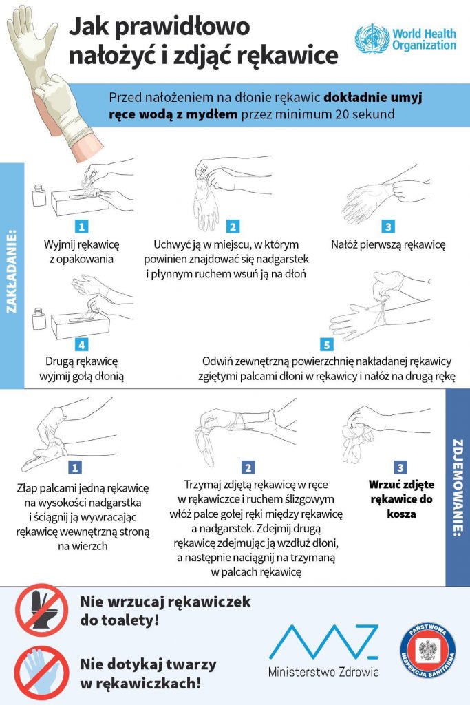 Jak bezpiecznie założyć i zdjąć</br> jednorazowe rękawiczki </br> Walka z Koronawirusem COVID-19
